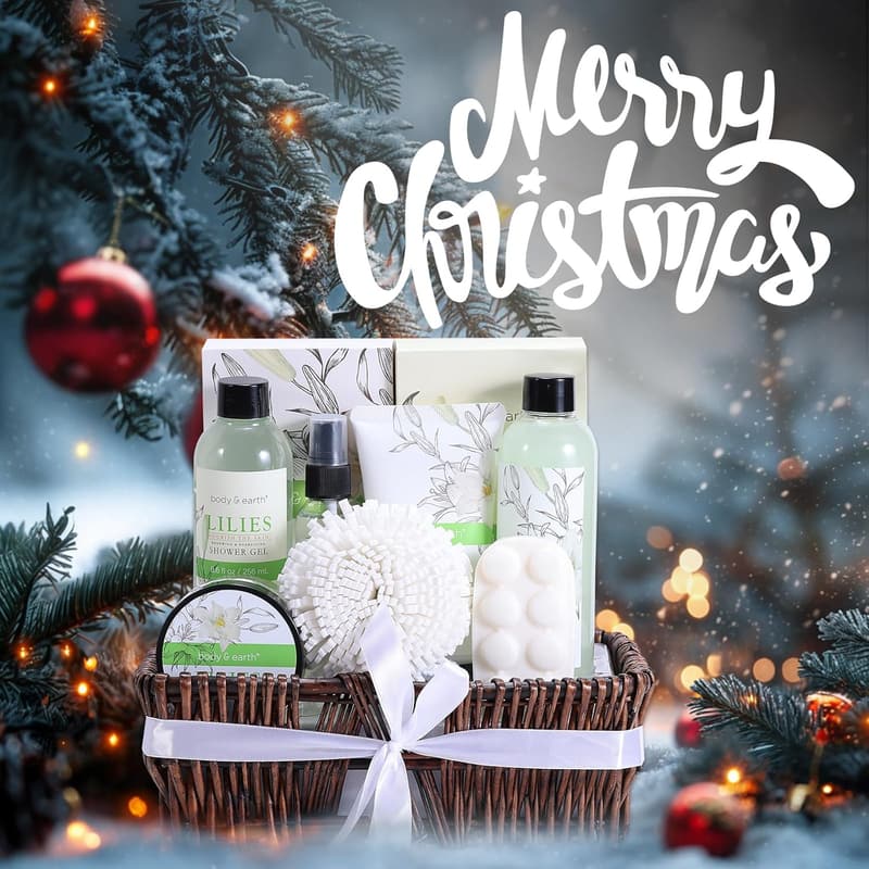 Christmas Spa Gift Basket for Women, 10pc Body & Earth Set