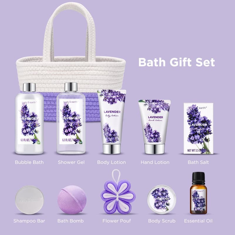 Birthday Spa Gift Basket: Lavender Bath Set for Women