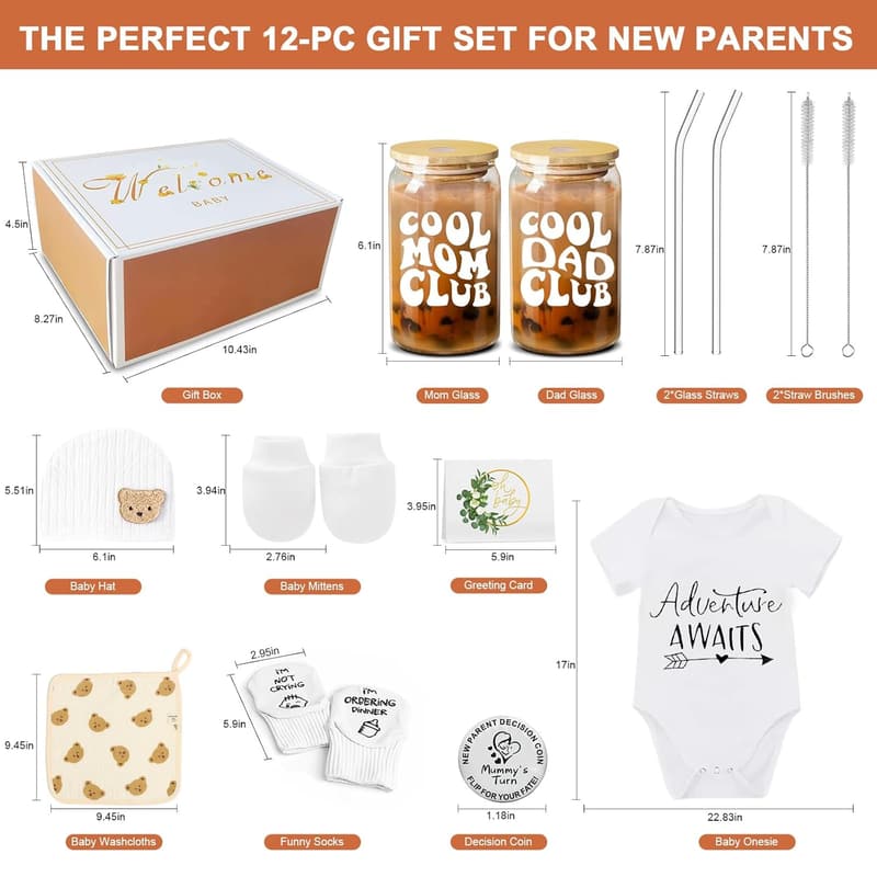Baby Shower Gift Set: Coffee Glass & Baby Items for Parents