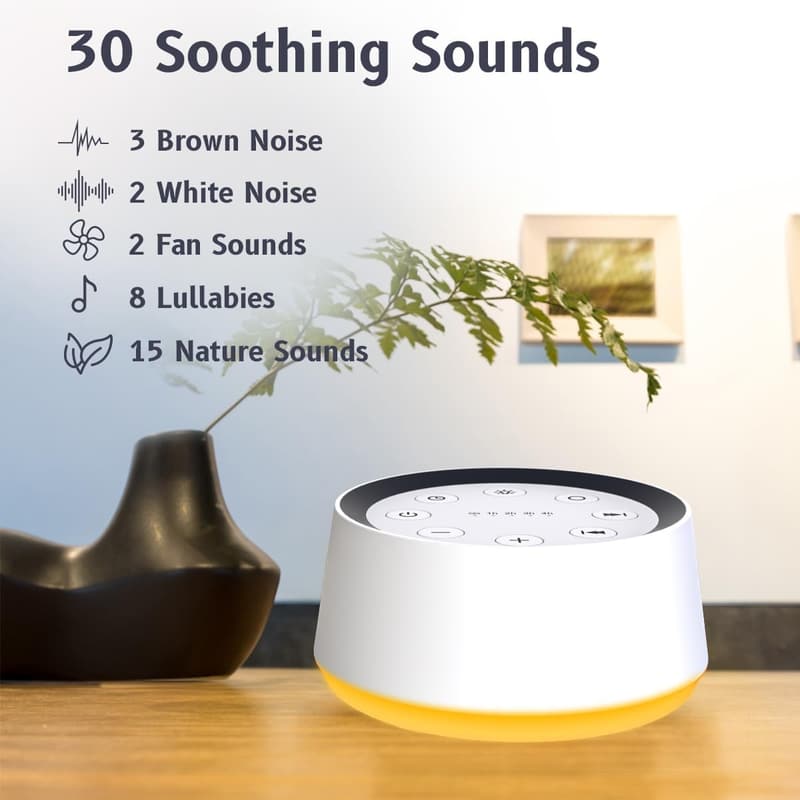 Brown Noise Machine with 30 Sounds & 12-Color Night Light