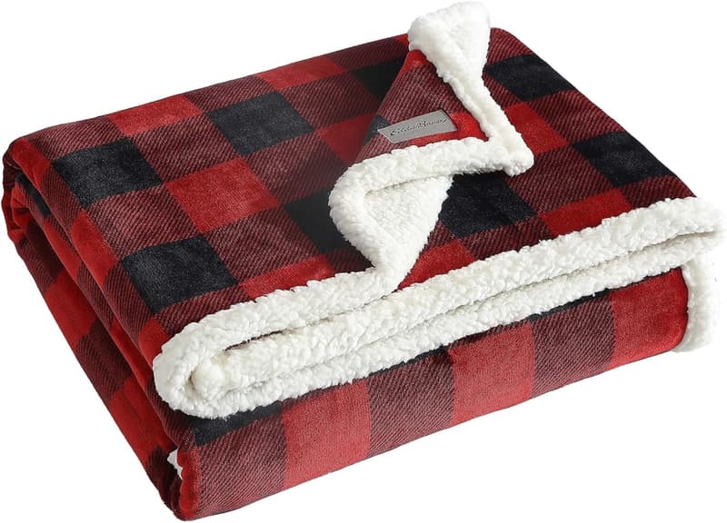 Reversible Buffalo Plaid Sherpa Throw Blanket