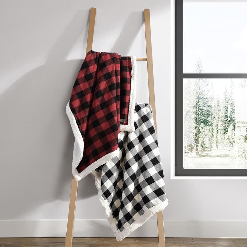 Reversible Buffalo Plaid Sherpa Throw Blanket