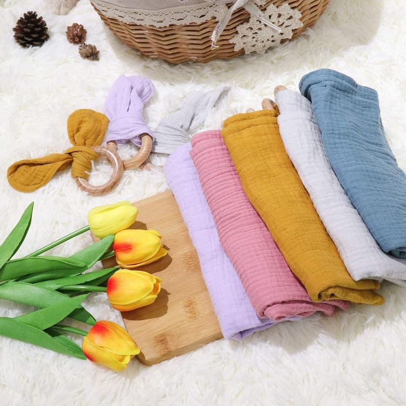 Baby Shower Cotton Lovey & Wood Rattle Set