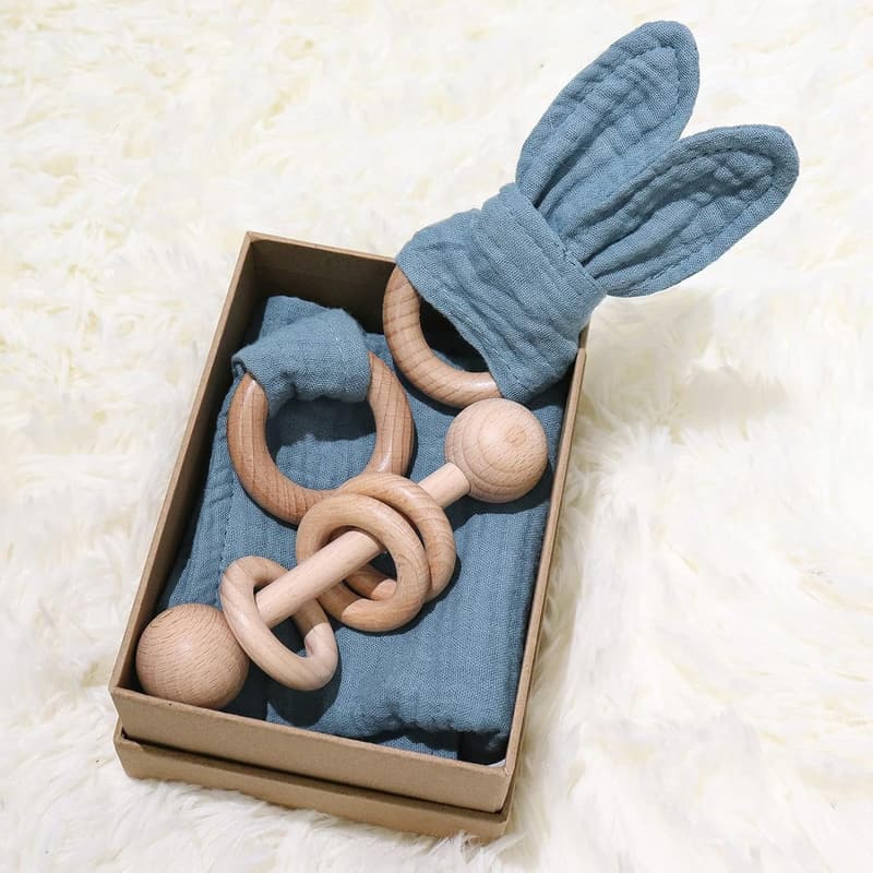 Baby Shower Cotton Lovey & Rattle Set
