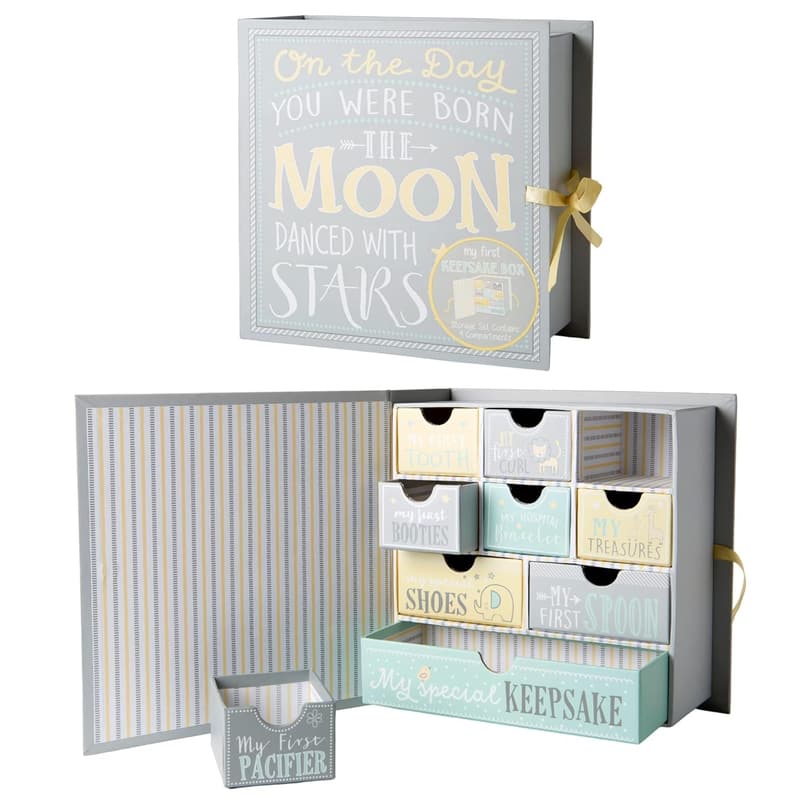 Baby Shower Keepsake Box, Handcrafted with 9 Compartments