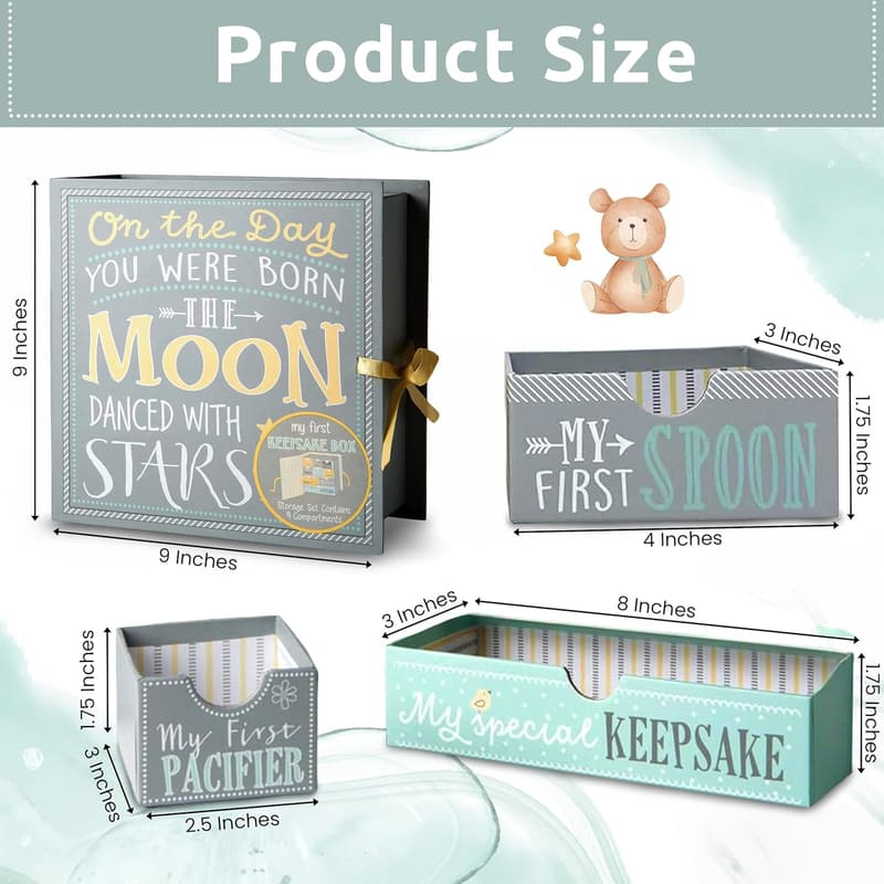 Baby Shower Keepsake Box, Handcrafted with 9 Compartments