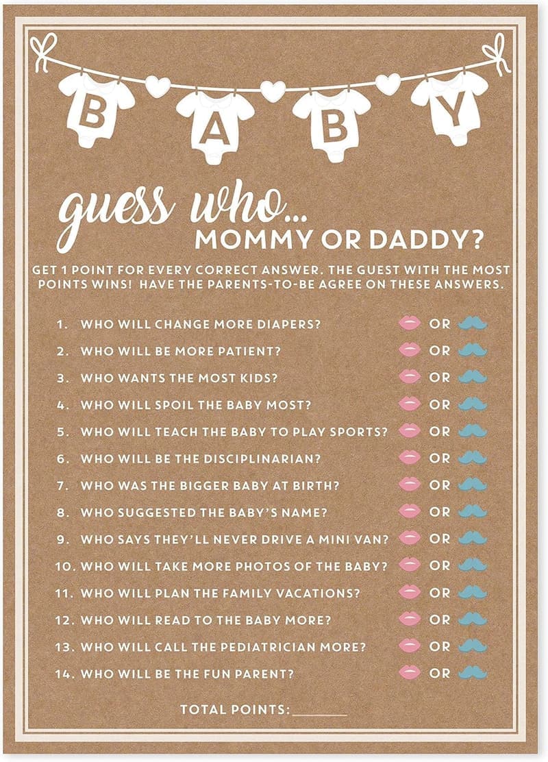 Baby Shower Guess Who Game Cards, 50 Pieces, Gender Neutral