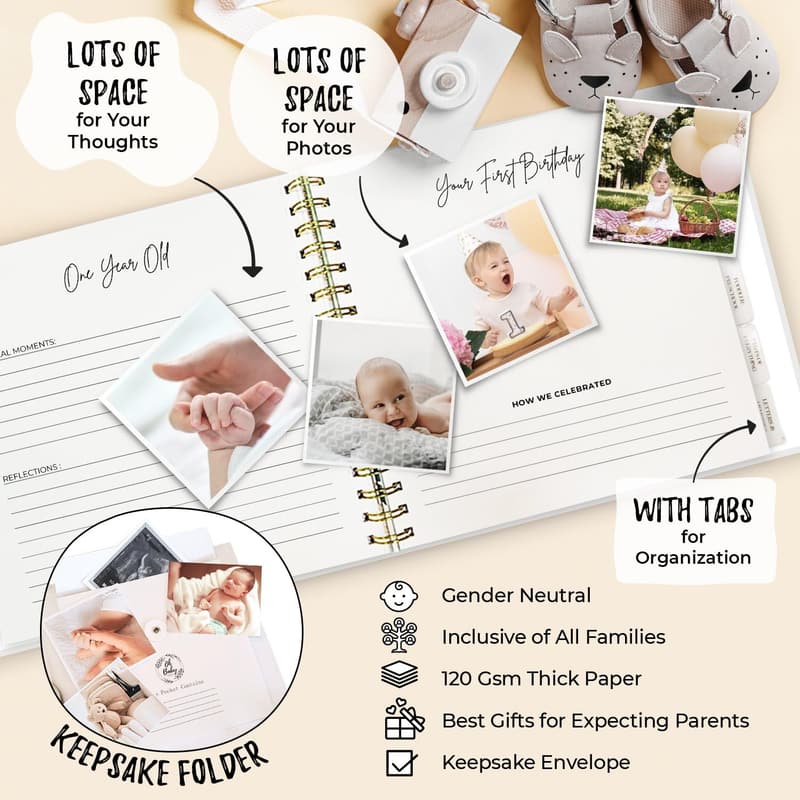 Baby Memory Book & Journal: 5-Year Gender Neutral Keepsake