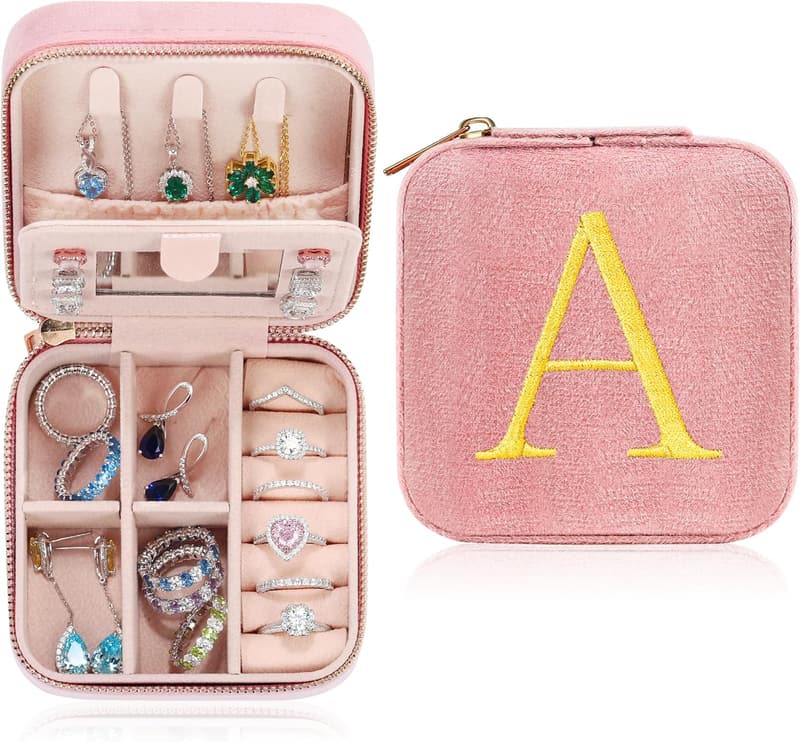 Girl's Pink Travel Jewelry Case - Letter A