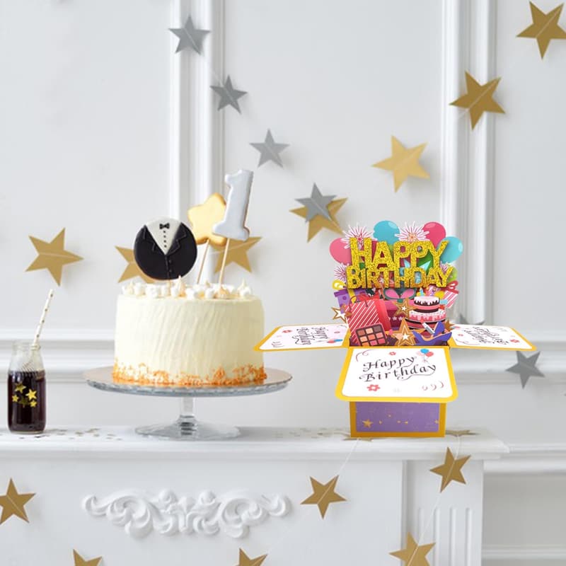 Birthday Pop-Up Card with 3D Gift Box, Handmade