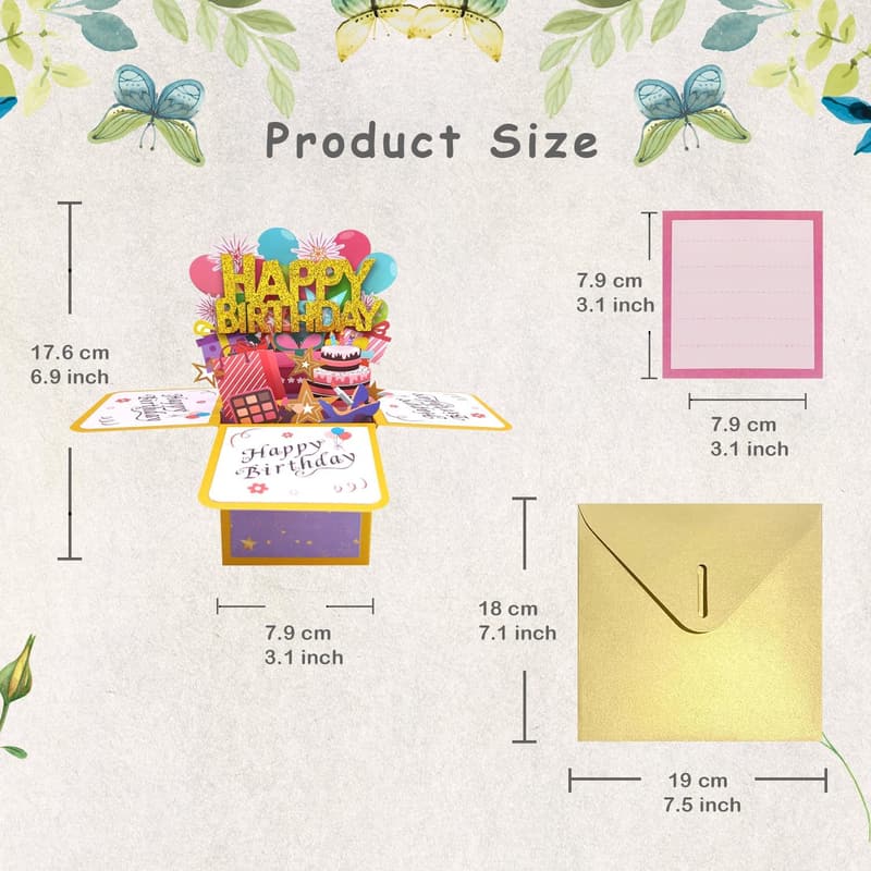 Birthday Pop-Up Card with 3D Gift Box, Handmade
