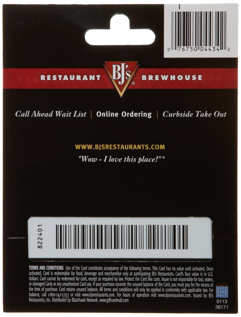 BJ's Restaurant $25 Gift Card