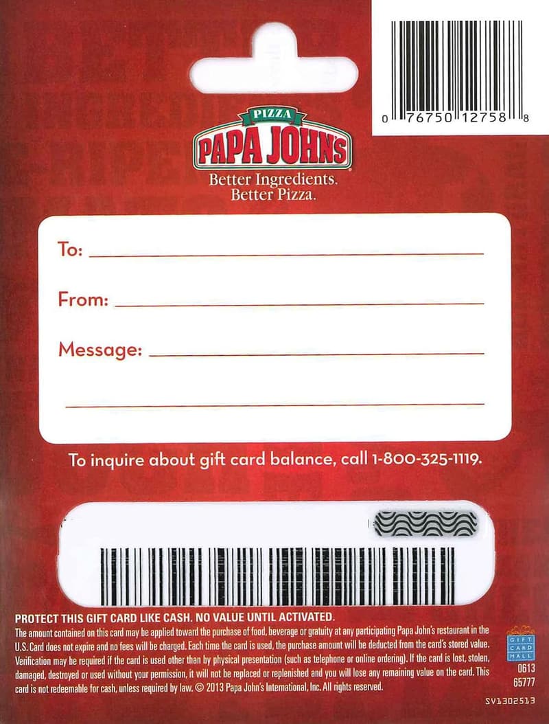 Papa John's Pizza Gift Card