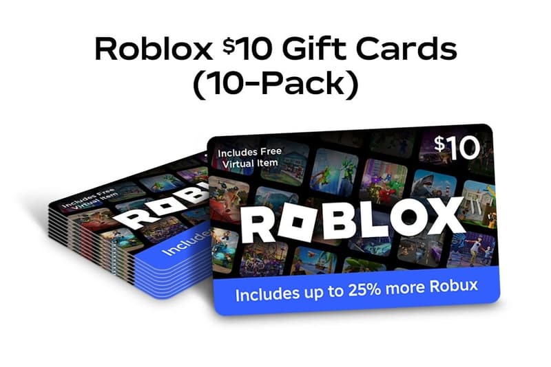 Party Pack: 10x $10 Roblox Gift Cards + Virtual Item