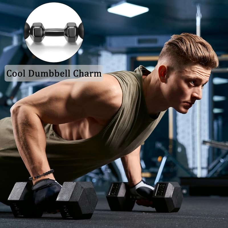Christmas Dumbbell Bracelet for Men, Onyx Bead Fitness Gift
