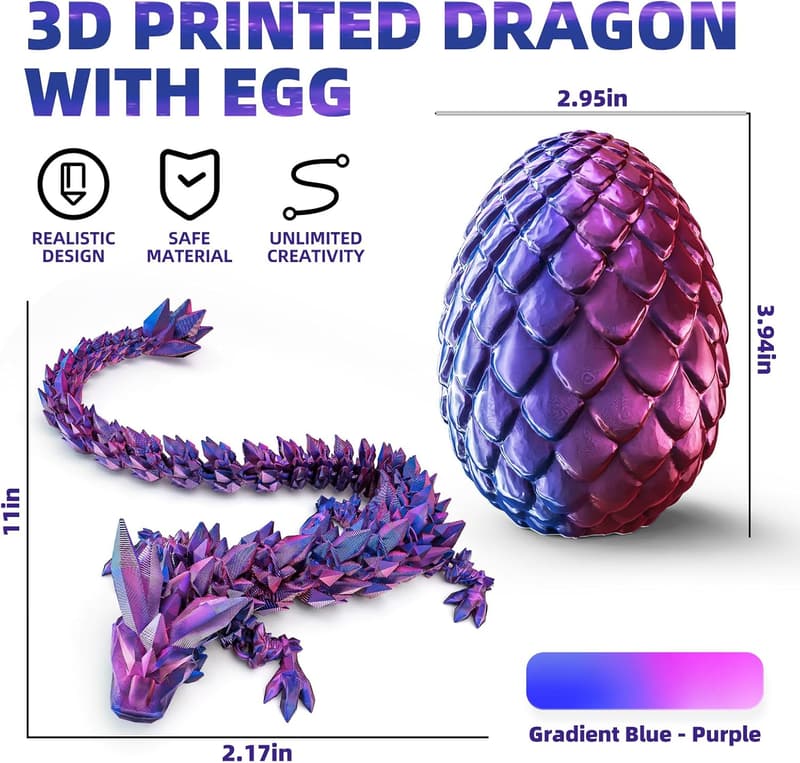 Dragon Egg Toy with 3D Articulated Crystal Dragon
