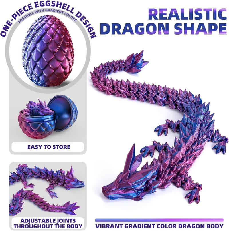 Dragon Egg Toy with 3D Articulated Crystal Dragon