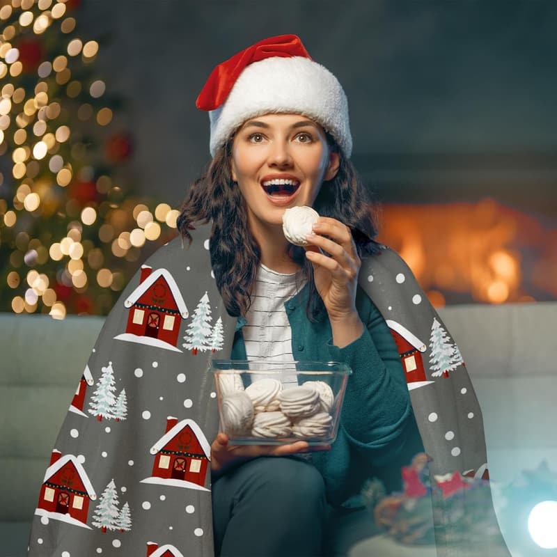 Holiday Blanket, Snowy Barn Design for Adults, 50x60 Inches