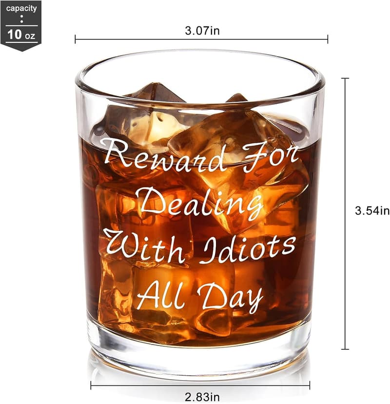 Fathers Day Whiskey Glass, Funny Gift for Men, 10 oz