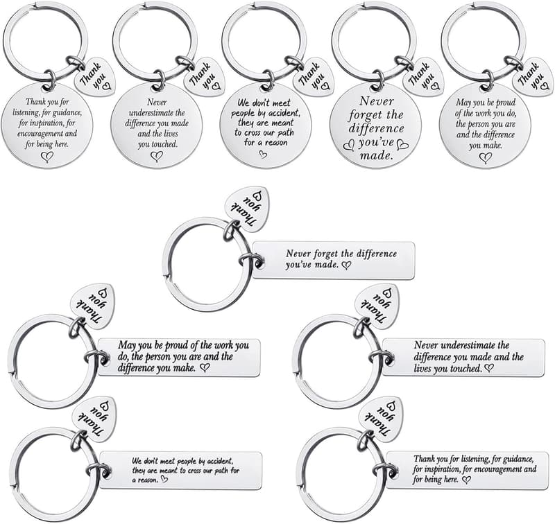 Thank You Keychain Set: Stainless Steel Inspirational Gifts