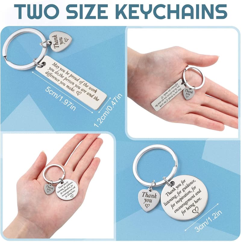 Thank You Keychain Set: Stainless Steel Inspirational Gifts