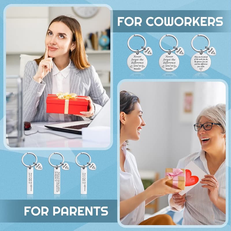 Thank You Keychain Set: Stainless Steel Inspirational Gifts