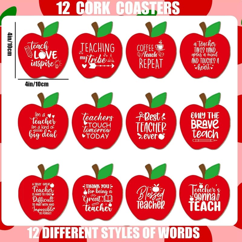 Teacher Coaster Set with Cork Base - Thank You Gift
