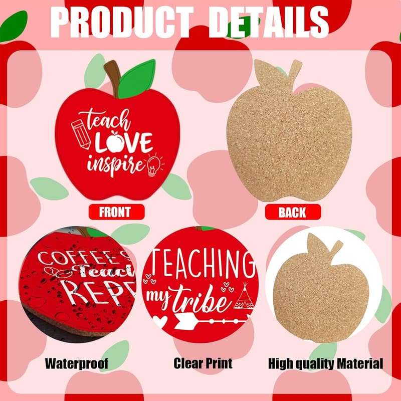 Teacher Coaster Set with Cork Base - Thank You Gift
