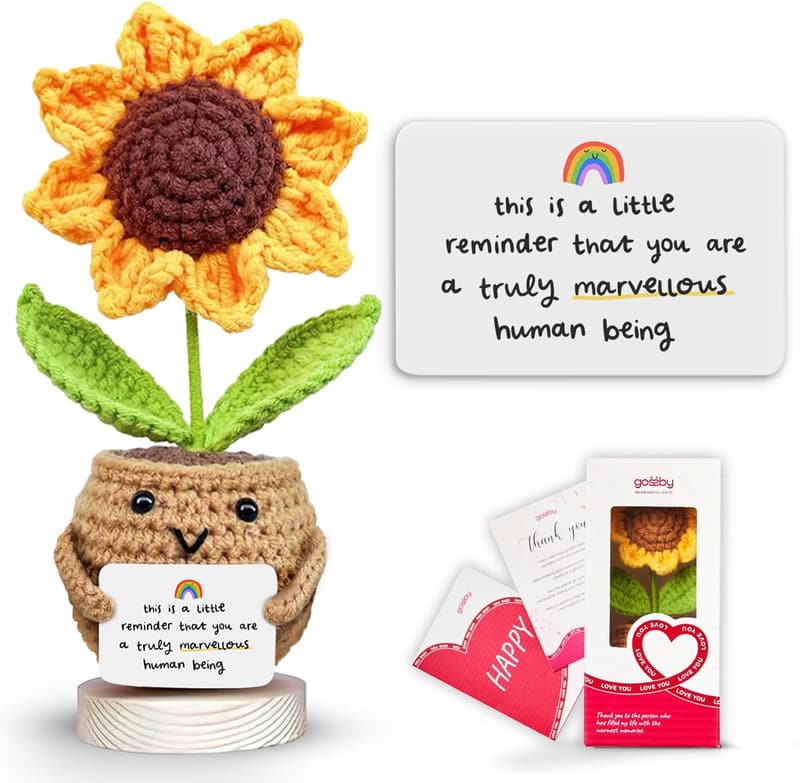 Christmas Sunflower Crochet Doll with Card - Appreciation Gift