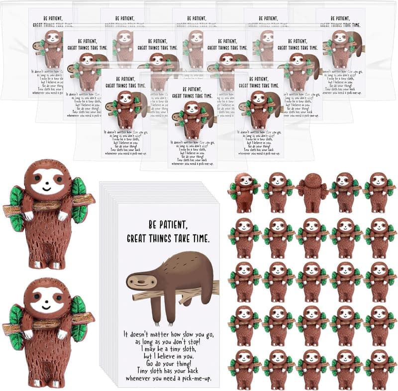 Employee Appreciation Mini Sloth Figurines with Positive Cards