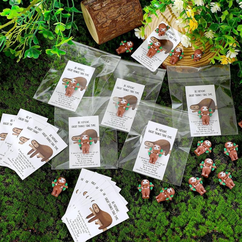 Employee Appreciation Mini Sloth Figurines with Positive Cards