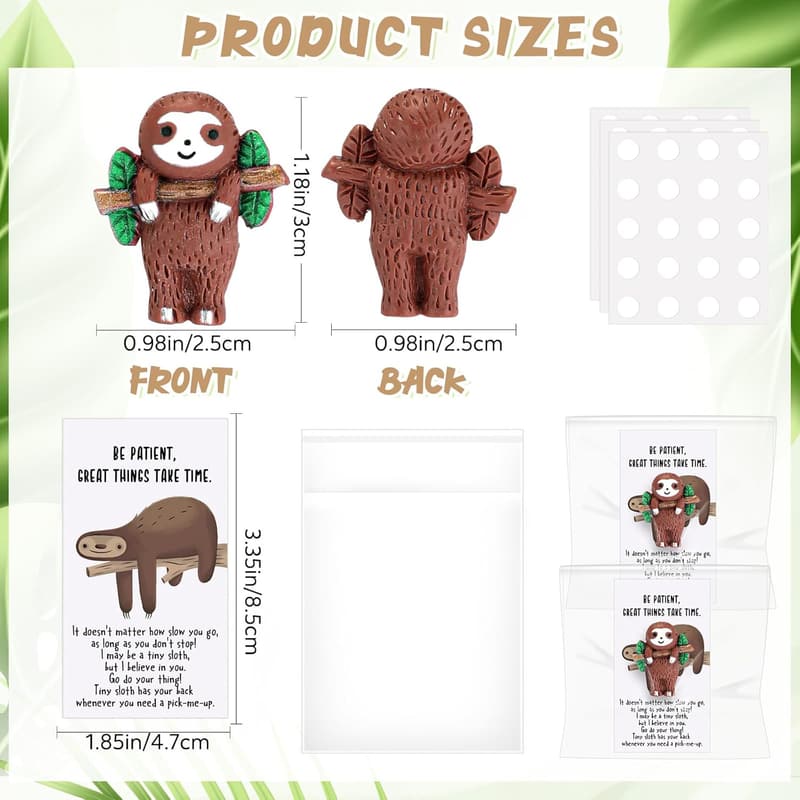 Employee Appreciation Mini Sloth Figurines with Positive Cards