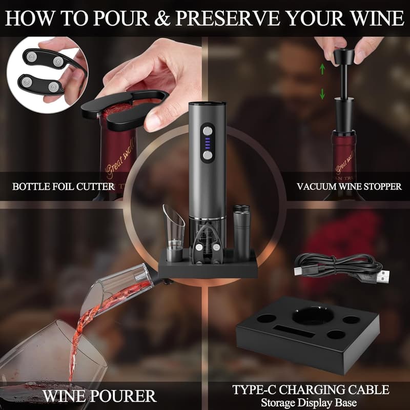 Electric Wine Opener Set with Aerator & Foil Cutter
