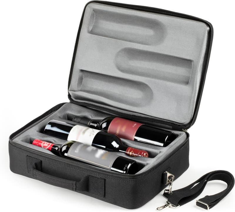 Wine Travel Carrier, Unbreakable 3-Bottle Black Bag