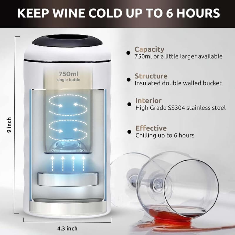 Stainless Steel Wine Chiller, 750ml, Portable