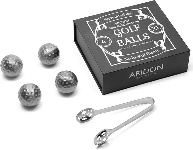 Whiskey Gift Set: Golf Ball Chiller Stones & Tongs