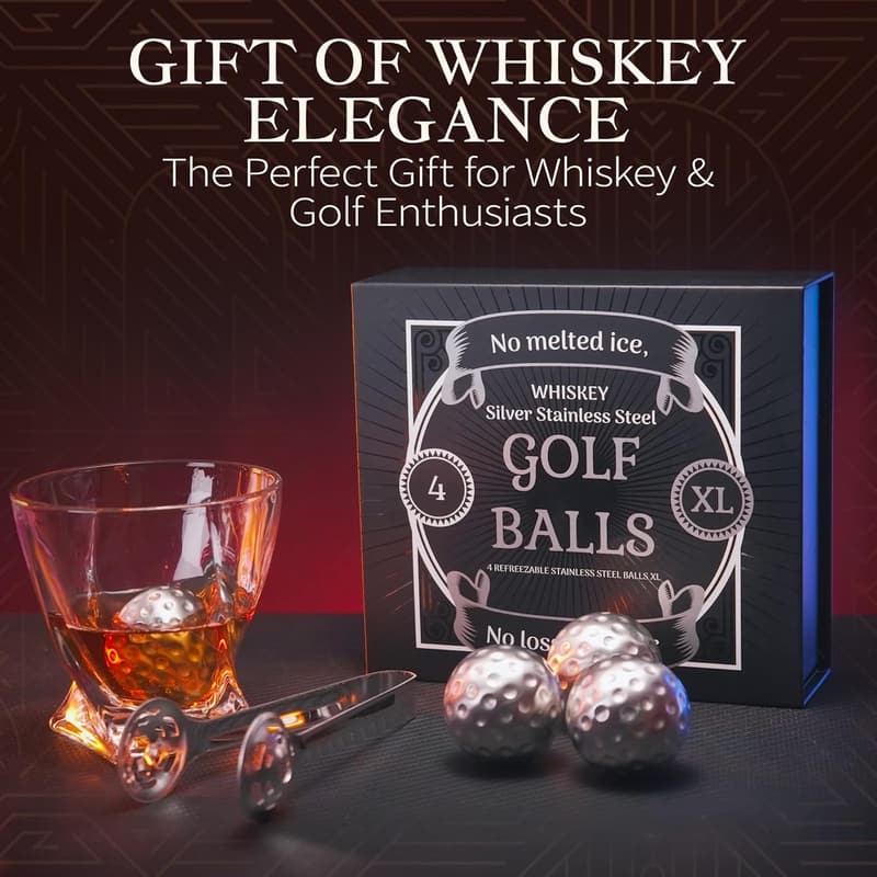 Whiskey Gift Set: Golf Ball Chiller Stones & Tongs