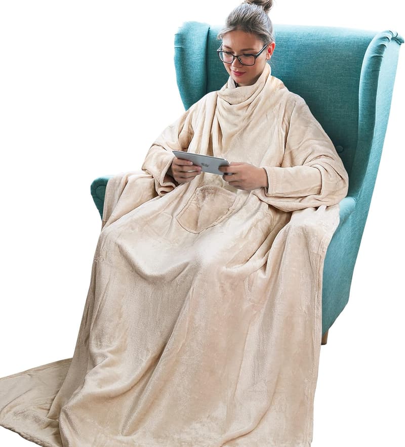 Wearable Latte Blanket with Sleeves for Adults