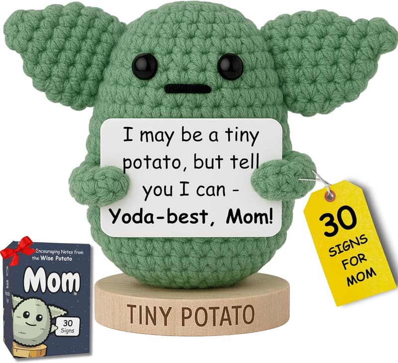 Mom Birthday Gift: Handmade Baby Yoda Crochet Doll with Cards