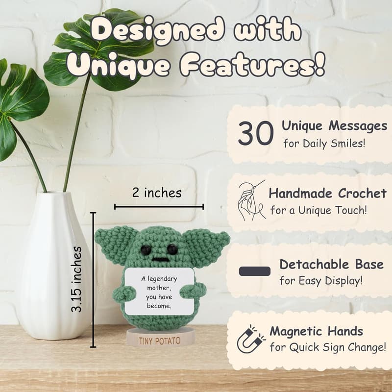Mom Birthday Gift: Handmade Baby Yoda Crochet Doll with Cards