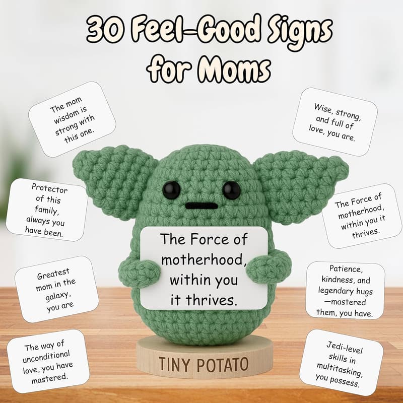 Mom Birthday Gift: Handmade Baby Yoda Crochet Doll with Cards