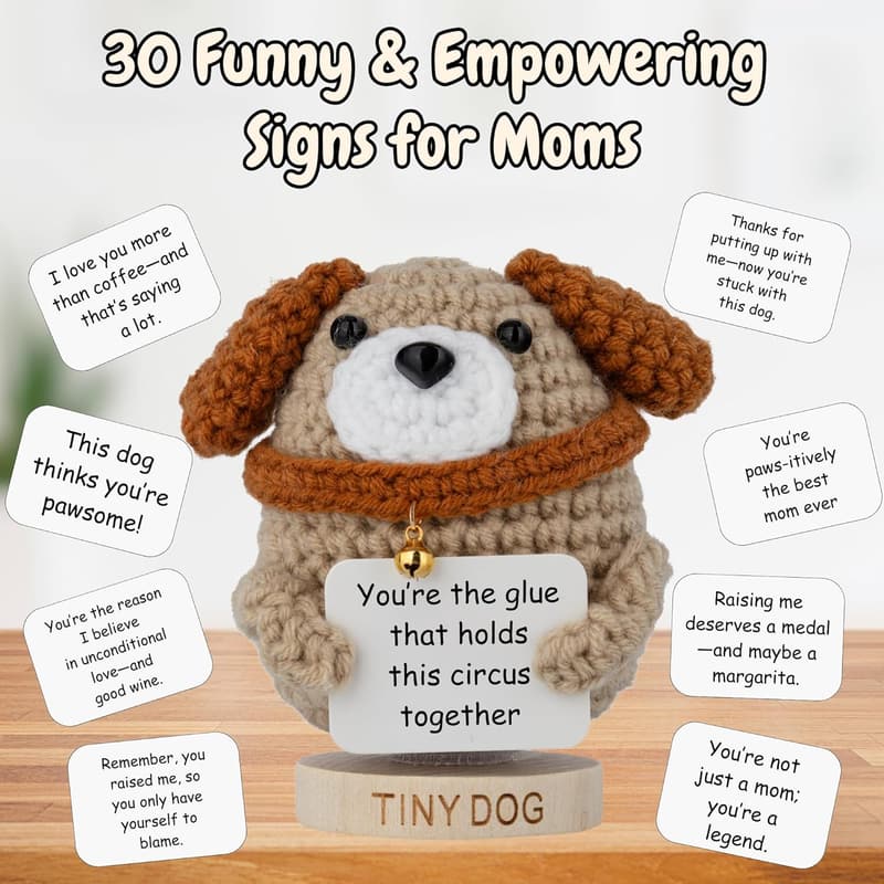 Mother's Day Dog Crochet Doll with Funny Signs