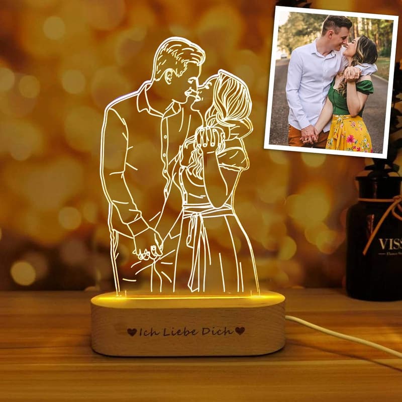 Anniversary 3D Photo Lamp with Wood Stand