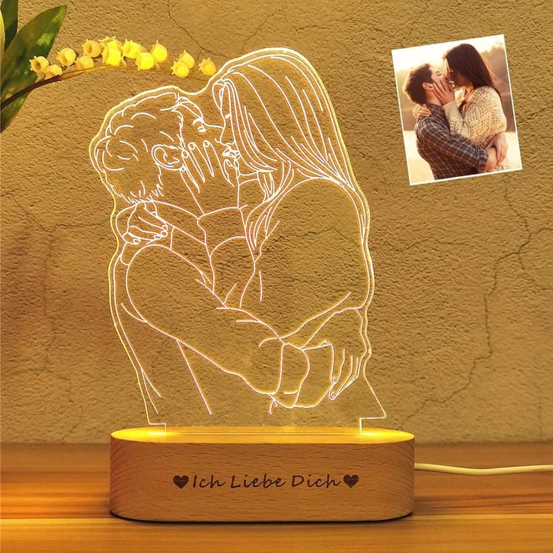 Anniversary 3D Photo Lamp with Wood Stand