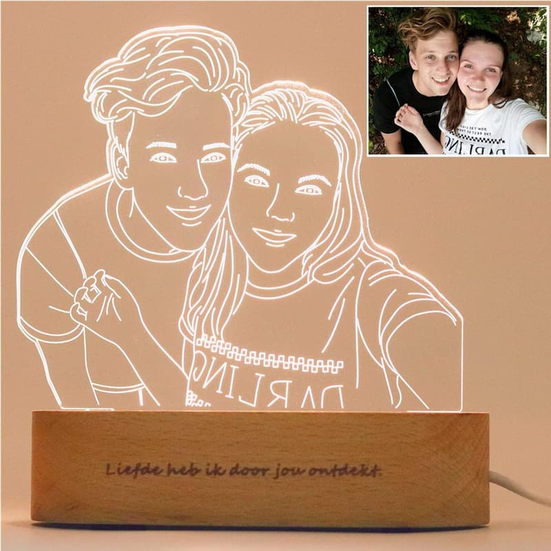 Anniversary 3D Photo Lamp with Wood Stand