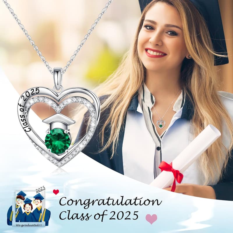 Graduation Birthstone Necklace, S925 Silver for Her