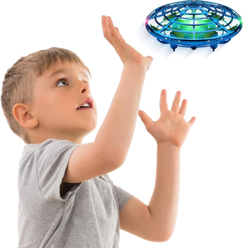 Indoor Motion Sensor UFO Drone, Rechargeable LED Toy (Blue)
