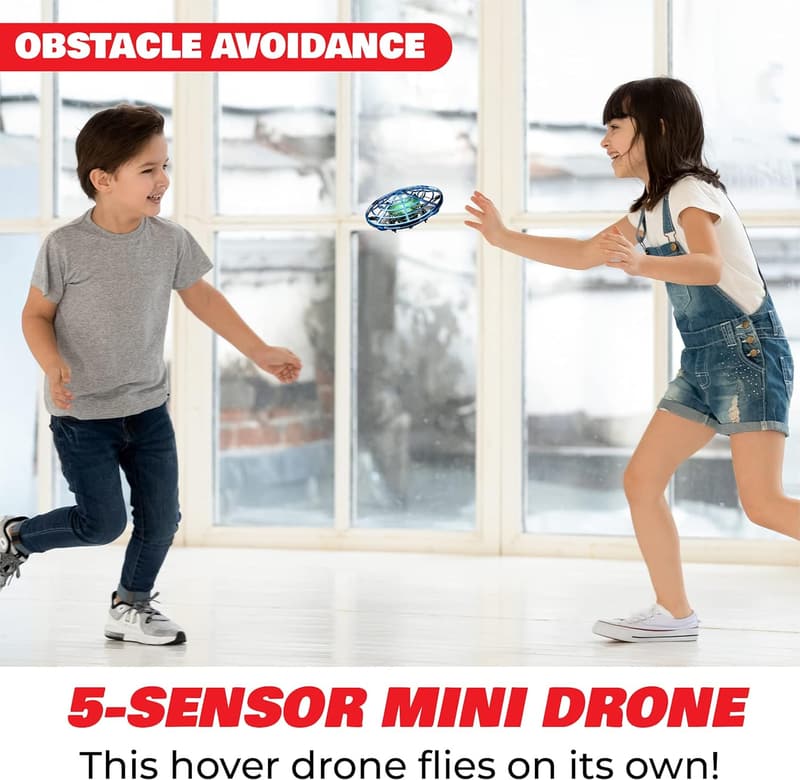 Indoor Motion Sensor UFO Drone, Rechargeable LED Toy (Blue)