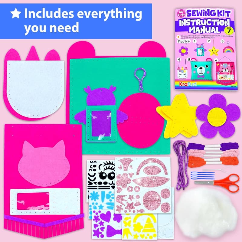Kids' Beginner Sewing Kit: 7 DIY Stuffed Projects
