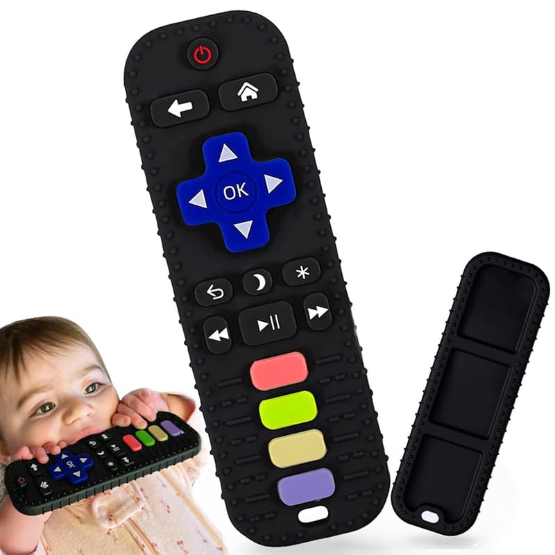 Baby Teething Toy, BPA-Free Silicone Remote Shape, Black